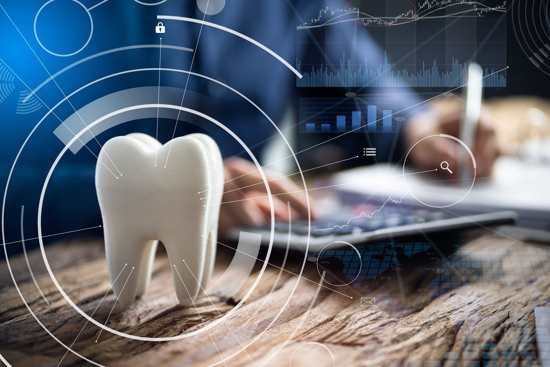 Tooth In Front Of Businessperson Calculating Bill